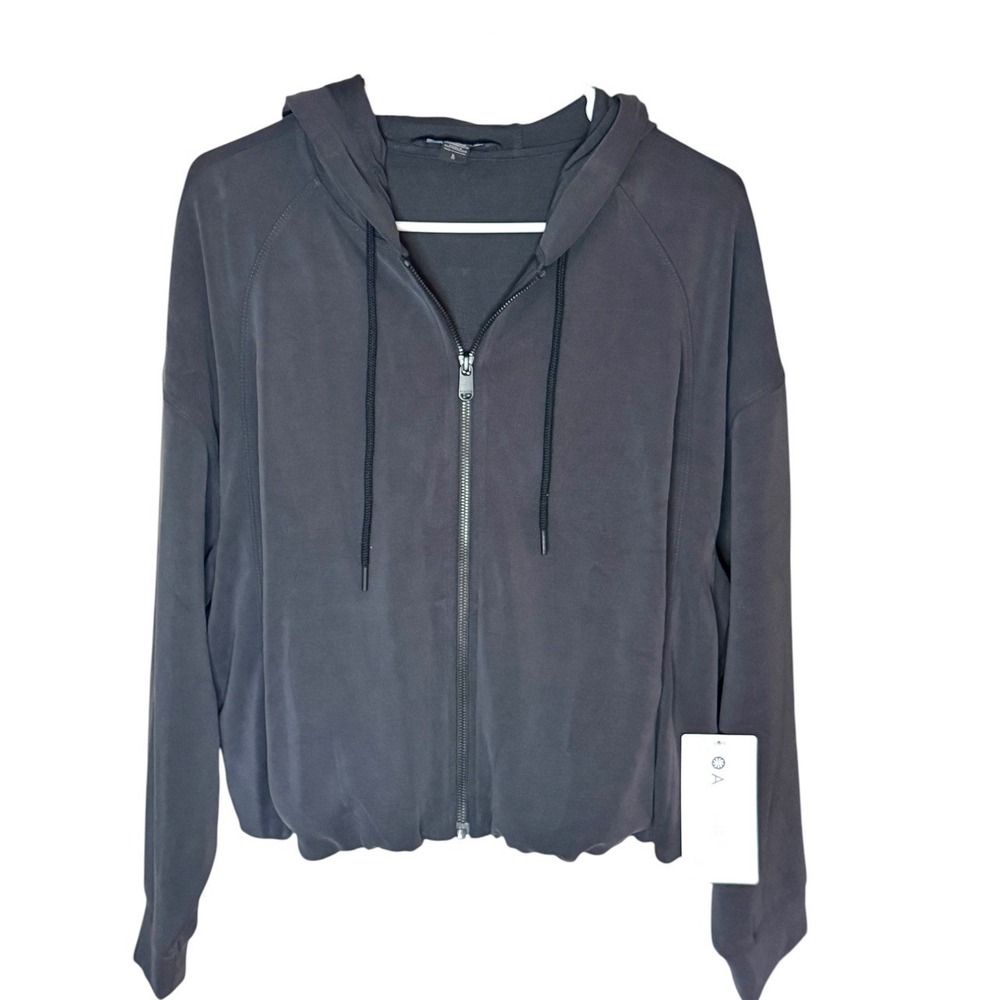 Athleta Womens Seasoft Bubble Hem Full Zip Hooded Jacket - Soft Black - Lg - New